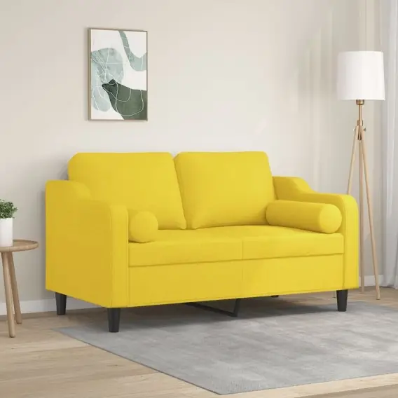 2-osobowa sofa z poduszkami, jasnożółta, 120 cm, tkanina Lumarko! - Hurtownia wielobranżowa Lumarko Sprawdź teraz